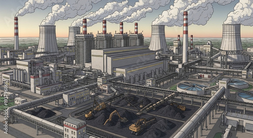 Industrial Power Plant Emitting Smoke into the Atmosphere.