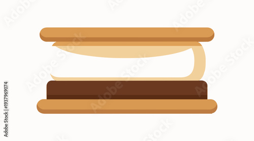 S'mores camping dessert snack with roasted marshmallow and chocolate between graham crackers vector graphic