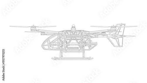 Helicopter Blueprint: A technical drawing showcasing the internal structure and mechanics of a helicopter, presented as a clean line art illustration.