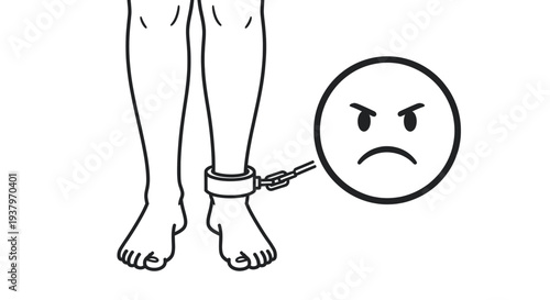 Human Leg Shackled to Angry Face Emoticon