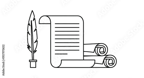 Ancient Scroll Document with Feather Quill Pen