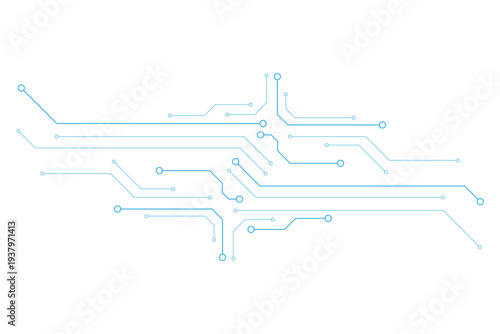 Vector white abstract ON power button in the center of futuristic circuit board with light glowing wires on technology background.