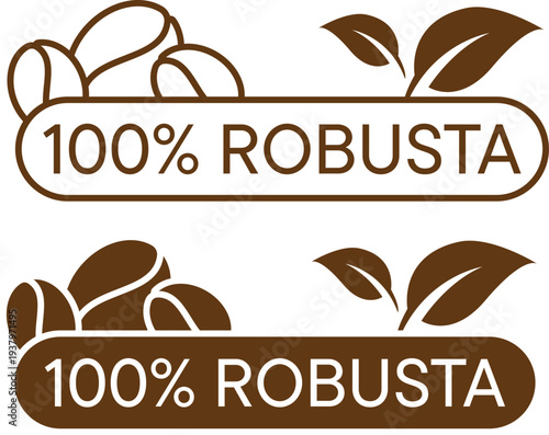 Robusta coffee badge showing beans and leaves with brown label design from a local market