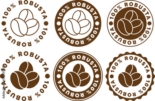 Brown Robusta coffee bean badges and seals for branding and marketing purposes