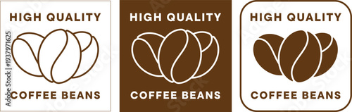 Set of brown coffee bean labels showing simple text and a coffee bean graphic