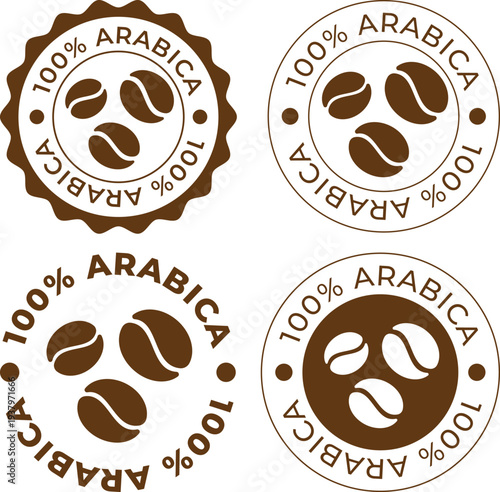 Exploring six variations of Arabica coffee bean circle logos in a simple layout