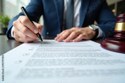 A detailed image of a man signing a legal document, emphasizing the signature and compliance form.