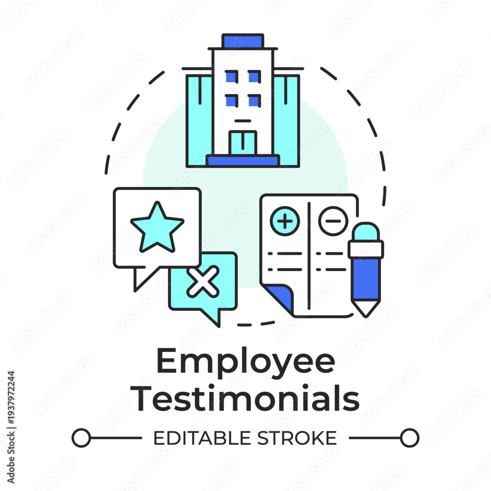 Obraz premium Employee testimonials multi color concept icon. Experience. Employer branding content and channels. Round shape line illustration. Abstract idea. Graphic design. Easy to use in promotional material