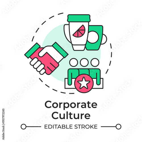 Corporate culture multi color concept icon. Values, believes and norms. Employee experience equation. Round shape line illustration. Abstract idea. Graphic design. Easy to use in promotional material