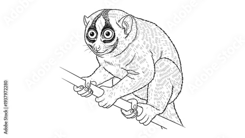 The Playful Slow Loris: An endearing slow loris, with large eyes and a gentle demeanor, perches on a branch. Capturing the curious nature of this captivating creature.