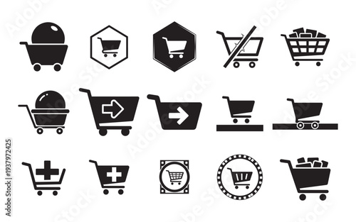Collection of Various Shopping Cart Icons Representing E-commerce and Retail Services