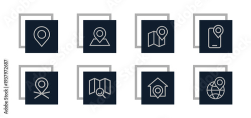 Geotagging, position, waypoint, direction sign, map Icons Pack for Website, Application and UI UX