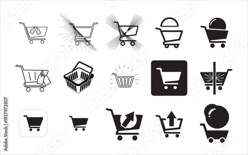 Diverse Shopping Cart Icons Collection for E-commerce and Retail Design Needs