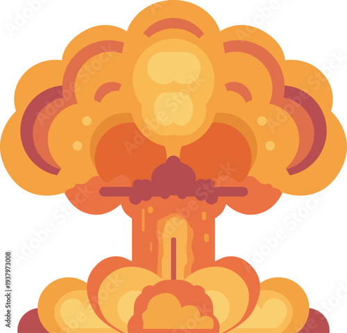 Vector illustration of an explosion. Nuclear explosion. Nuclear mushroom cloud. Isolated vector illustration.