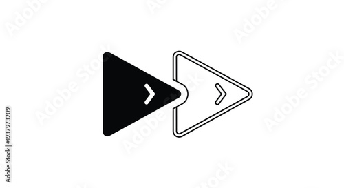 A simple black and white illustration of two play buttons on a clean white background with a minimalist design.
