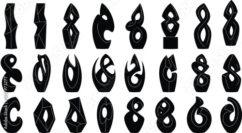 Large Vector Collection of Abstract Modern Sculpture Silhouettes Featuring Minimalist Contemporary Art Shapes and Organic Geometric Statues for Gallery Interior Design and Architectural Projects