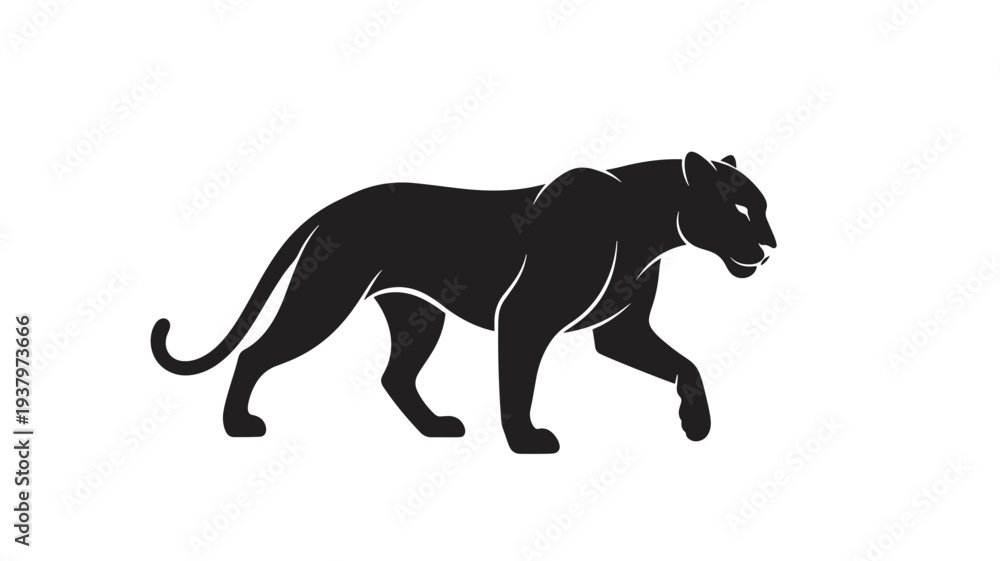 Naklejka premium Black Panther Silhouette on WHITE BACKGROUND – Wild Big Cat Vector Illustration