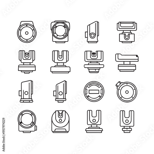 Camera Flash Hot Shoe Mount Adapters Collection Line Art Icons