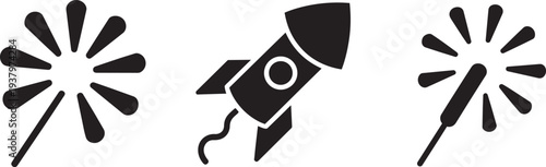 Fireworks rocket and sparkler icons for celebration and festive events