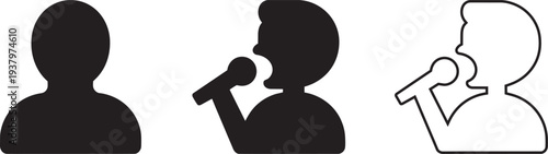 Singer icon and person silhouette with microphone for singing and podcasting