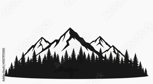 Mountain landscape with trees silhouette vector illustration on white background