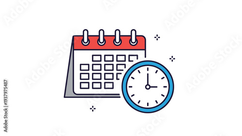 Essential icons of a calendar and a clock, symbolizing time management, scheduling, appointments, planning, and important deadlines for organization.