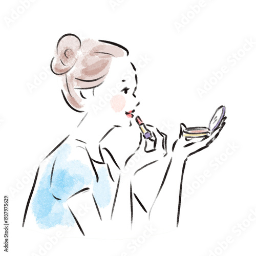 メイク中のおしゃれな日本人女性広告素材