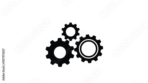 Set of three interconnected black gear icons in varying sizes, symbolizing mechanism, process, engineering, system, and essential functionality in technology.