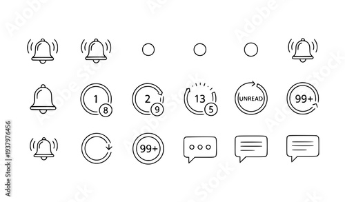 Minimal UI Notification Bell and Badge Icons Vector Pack for Web and Mobile Interfaces