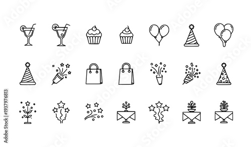 Party and Celebration Linear Icon Pack Vector Collection for Event Planning and Social Occasions
