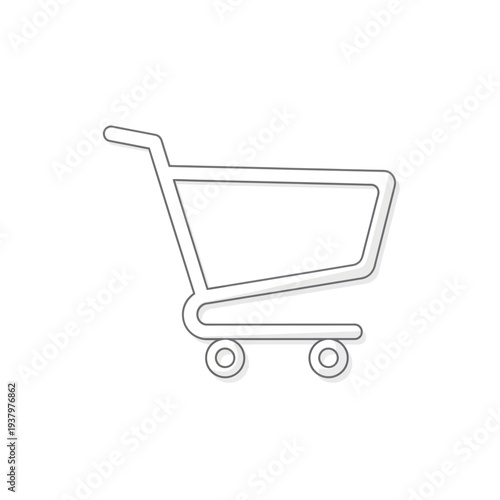 A simple outline illustration of a shopping cart with two wheels, depicting a common symbol for e-commerce and retail services