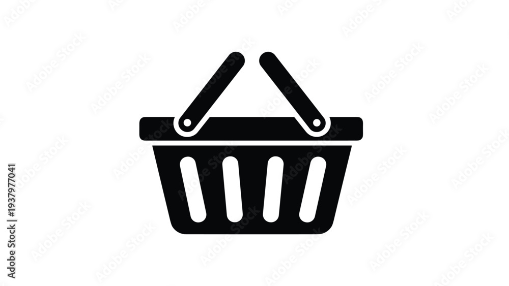 Fototapeta premium Simple solid black icon of an empty shopping basket, representing e-commerce, retail, or a basic purchase function.