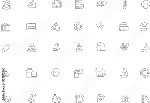 Digital healthcare outline icon set for telemedicine, patient monitoring, medical analytics, secure records, appointments, prescription, microchip technology, editable  Vector illustration.