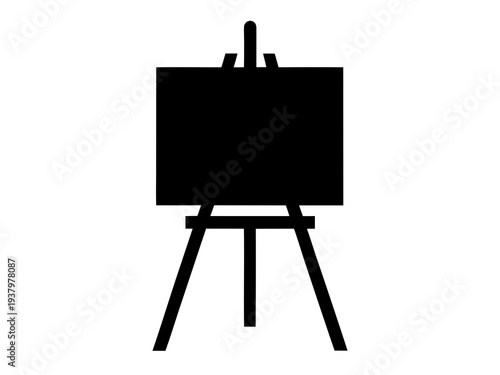 minimal black artist easel with blank canvas silhouette, simple flat vector icon