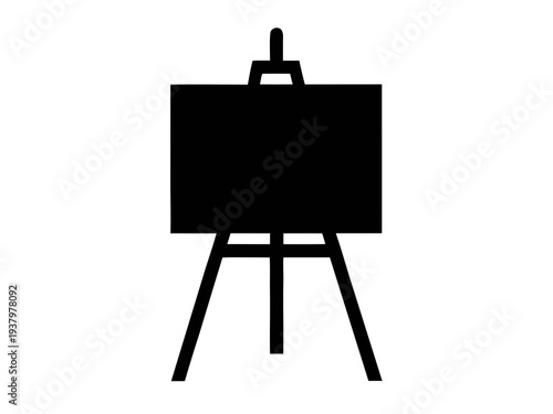 minimal black artist easel with blank canvas silhouette, simple flat vector icon