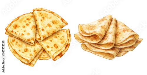 A charming watercolor collection of French crepes for breakfast food illustrations and dessert menu design.