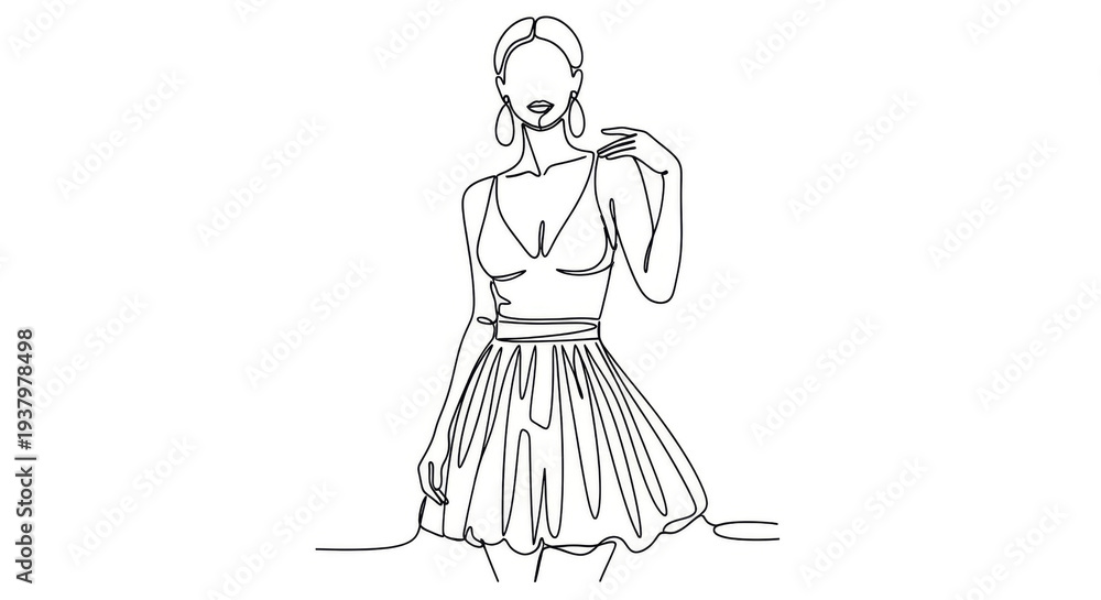 Fototapeta premium Stylish Young Woman in a Chic Dress, Elegantly Posing with Simplicity and Grace