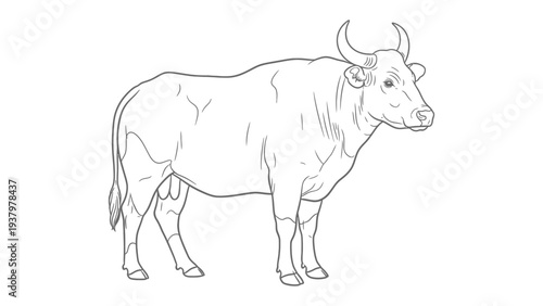 Bull Illustration: A detailed black and white illustration of a sturdy bull, showcasing its powerful physique and iconic horns.