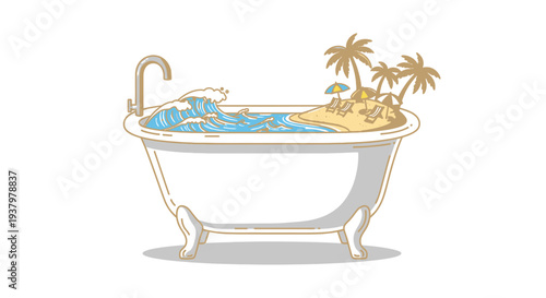 Bathtub Island Paradise - Relaxing Beach Scene Inside a Tub