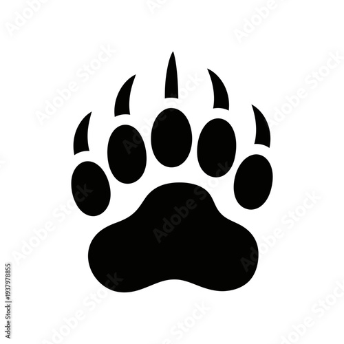Black paw print icon isolated on white background minimalist pet symbol vector illustration