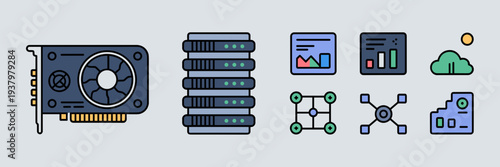 Startup hardware stack vector icons – Perfect for software development interfaces, cloud server promotions, or AI infrastructure design.