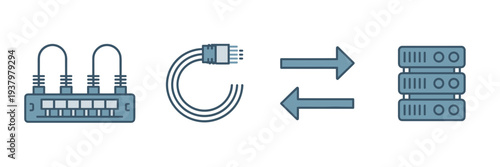 High bandwidth networking icon collection – Perfect for IT network diagrams, internet speed promotions, or fiber optic cable service ads.