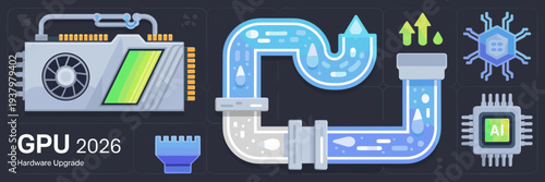 Futuristic GPU and AI neural chip icon set – Perfect for hardware reviews, 2026 technology trends, or high-performance gaming ads.