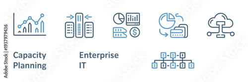 Capacity planning and server expansion icons – Great for corporate IT training materials, data center scaling, or tech reports.