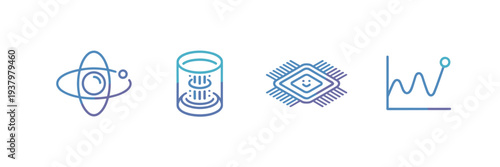Futuristic quantum compute and data graph icons – Great for high-tech innovation branding, developer portals, or science journalism.