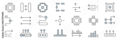 Parallel processing and data throughput icons – Perfect for computer science education, networking blogs, or CPU architecture news.