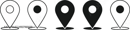 Location pin map marker icon set, GPS navigation and geolocation symbols for mobile apps, digital maps, tracking systems and user interface design