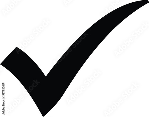 A large black checkmark on a white background