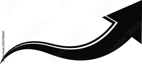 A black arrow pointing upwards with a wavy tail on a white background