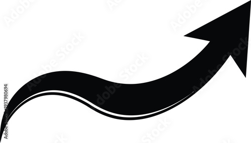A black arrow pointing upwards with a wavy tail on a white background